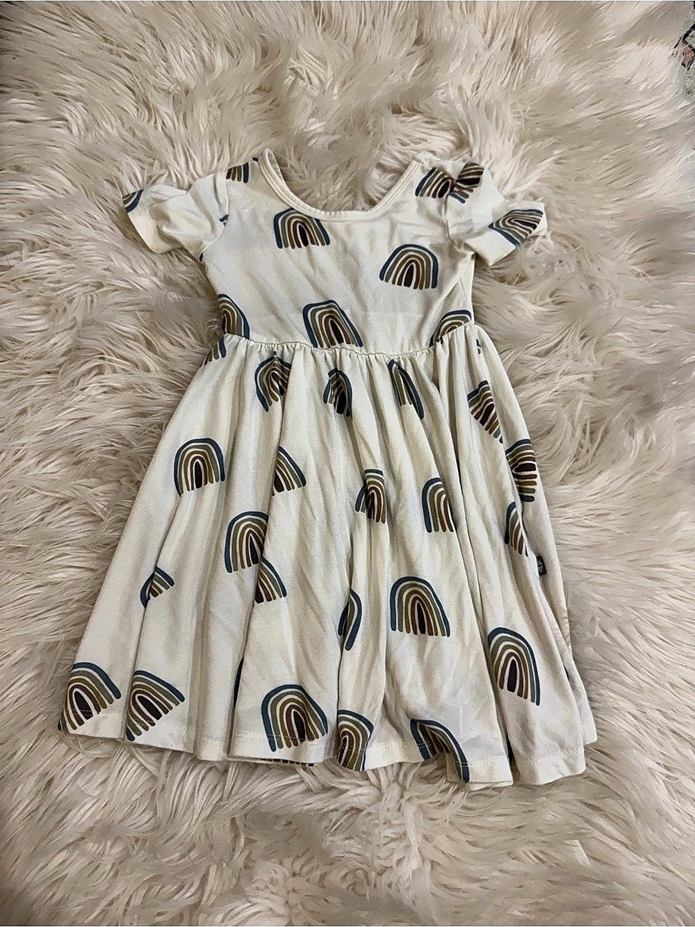 Kyte BABY Toddler Girls Short Sleeve Twirl Dress Aloe Rainbow Print 12-18M